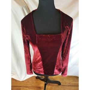Vintage Y2K Red Velvet Size M Clock House Whimsygoth Gothlic L/S Top